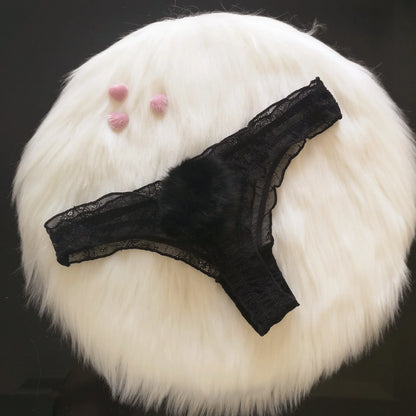 Cute Pompom Ball Sexy Women Thong Rabbit Tail Erotic Underwear T-back G-string Lace Trasparent Girls Panties Comfort M L