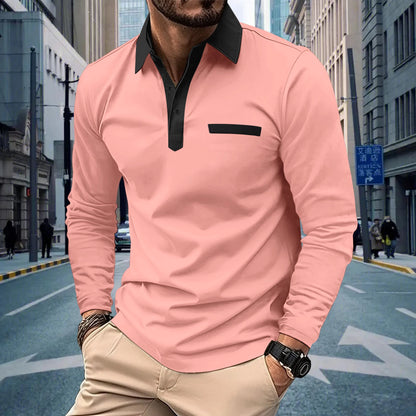 Men's long sleeve POLO shirt High quality Polo shirt four seasons casual ribbed long sleeve T-shirt black and white T-shirt S-3X