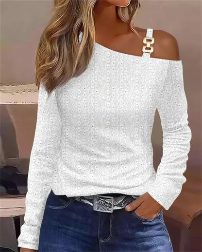 Women Fashion Long Sleeve Blouse Off Shoulder Sexy Shirts For Women Autumn Loose Pullover Elegant Blouse 2024 Casual White Tops