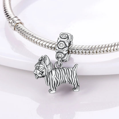 Dog Pet Charms 925 Silver Doggy Paw French Bulldog Bones Beads fit Original Pandora Bracelet DIY Fine Jewelry